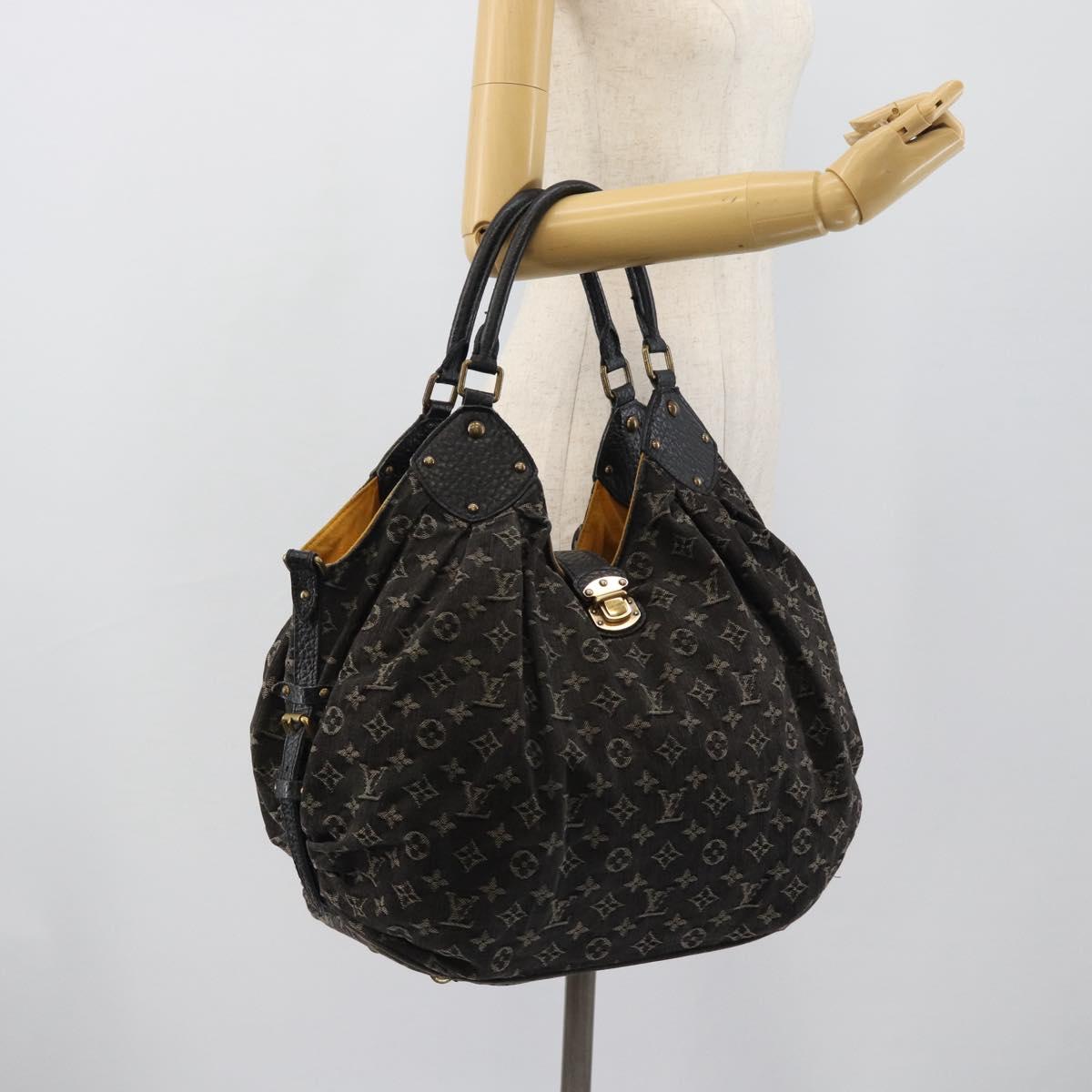 LOUIS VUITTON Monogram Denim XL Hand Bag Black M95510 LV Auth 190157SAV