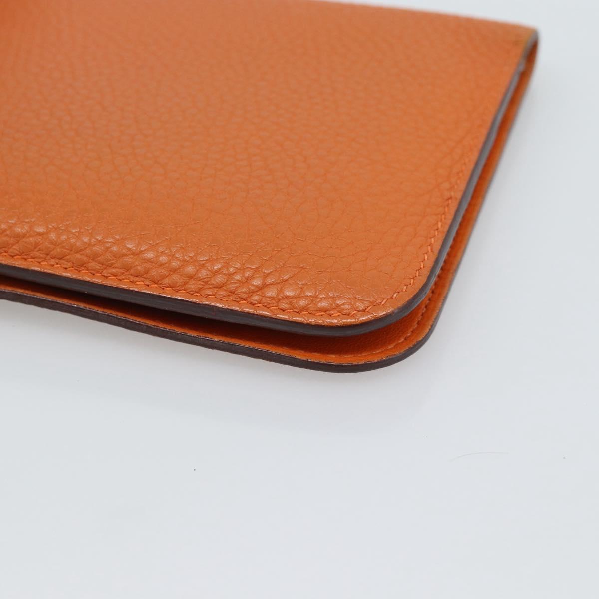 HERMES Dogon GM Wallet Togo leather Orange Silver Auth 190176A