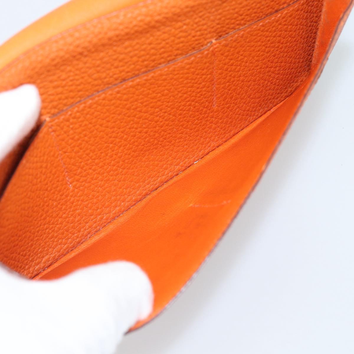 HERMES Dogon GM Wallet Togo leather Orange Silver Auth 190176A