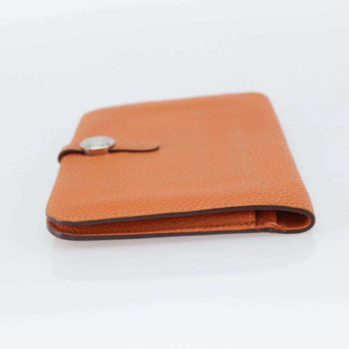 HERMES Dogon GM Wallet Togo leather Orange Silver Auth 190176A
