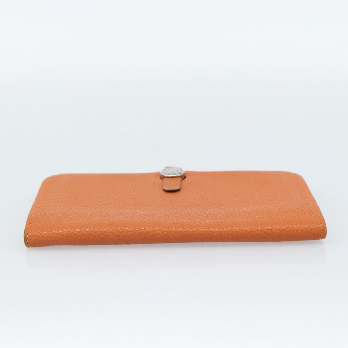 HERMES Dogon GM Wallet Togo leather Orange Silver Auth 190176A