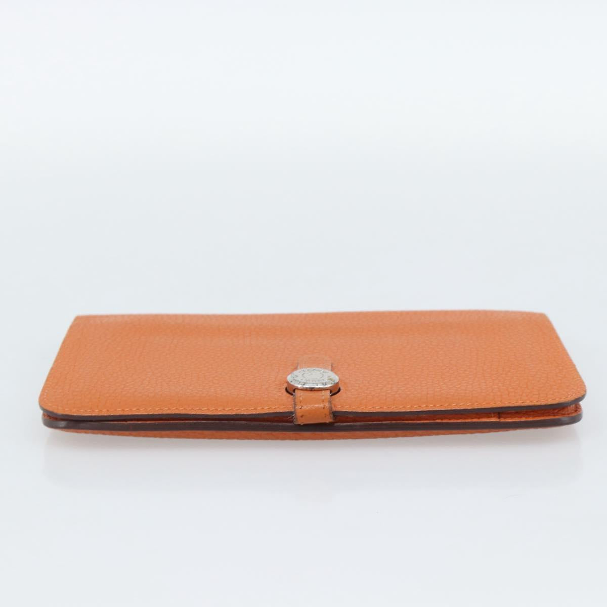 HERMES Dogon GM Wallet Togo leather Orange Silver Auth 190176A