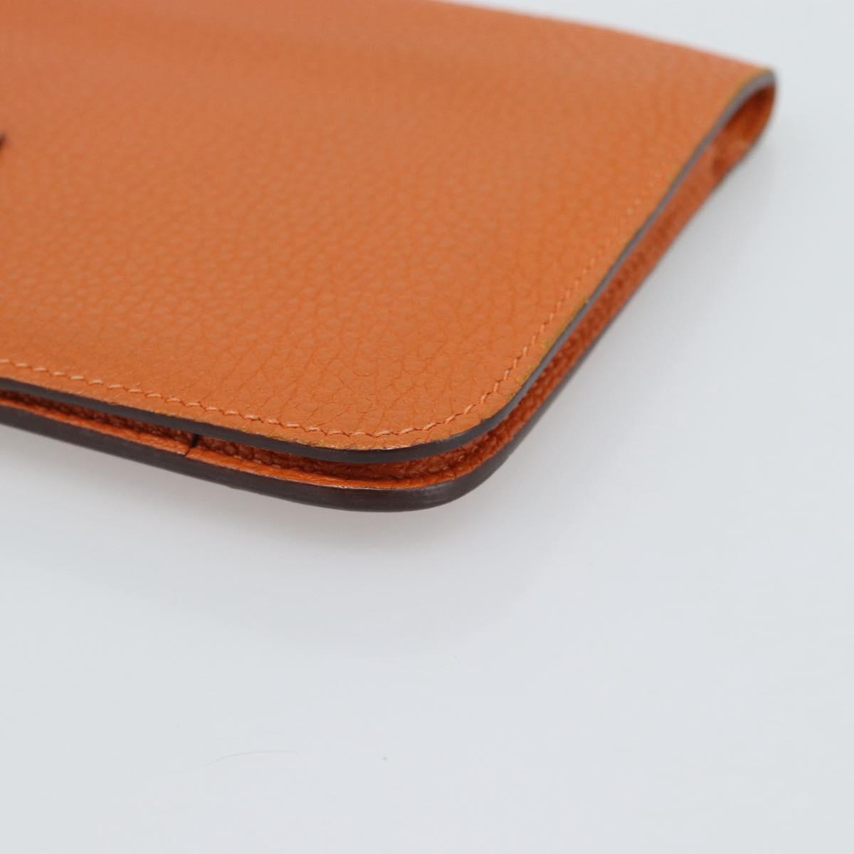 HERMES Dogon GM Wallet Togo leather Orange Silver Auth 190176A