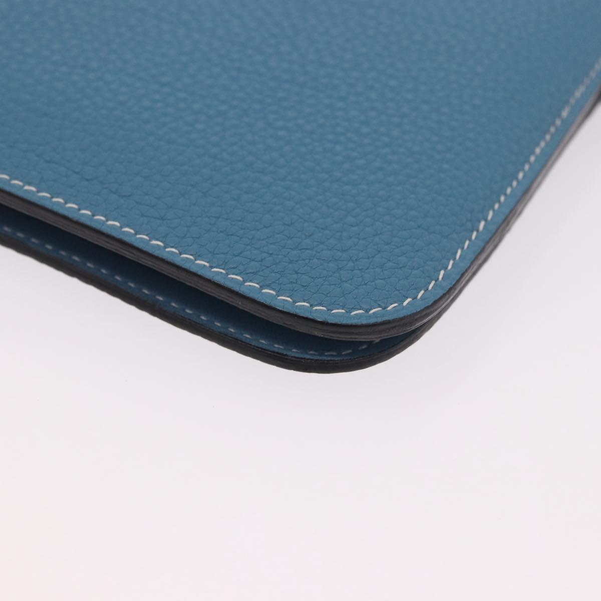 HERMES Dogon GM Wallet Togo leather Blue Silver Auth 190177M