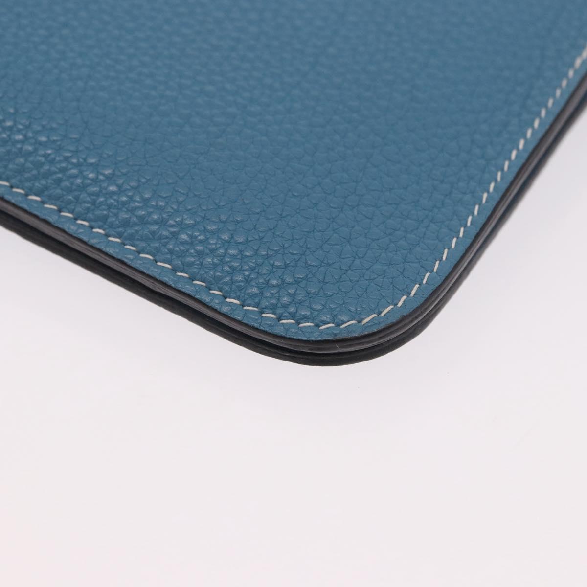 HERMES Dogon GM Wallet Togo leather Blue Silver Auth 190177M