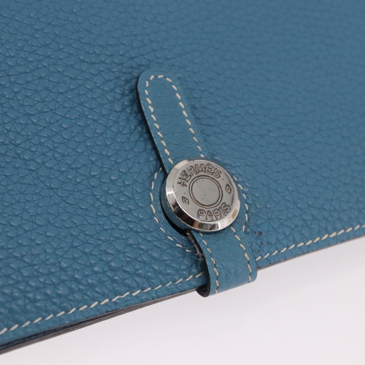 HERMES Dogon GM Wallet Togo leather Blue Silver Auth 190177M