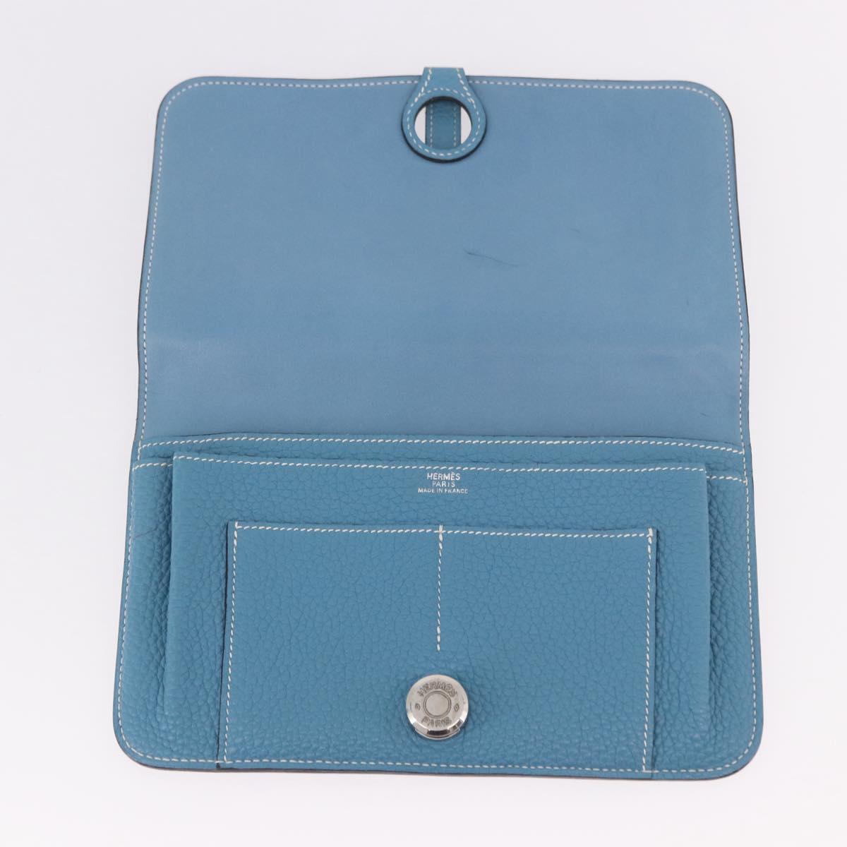 HERMES Dogon GM Wallet Togo leather Blue Silver Auth 190177M