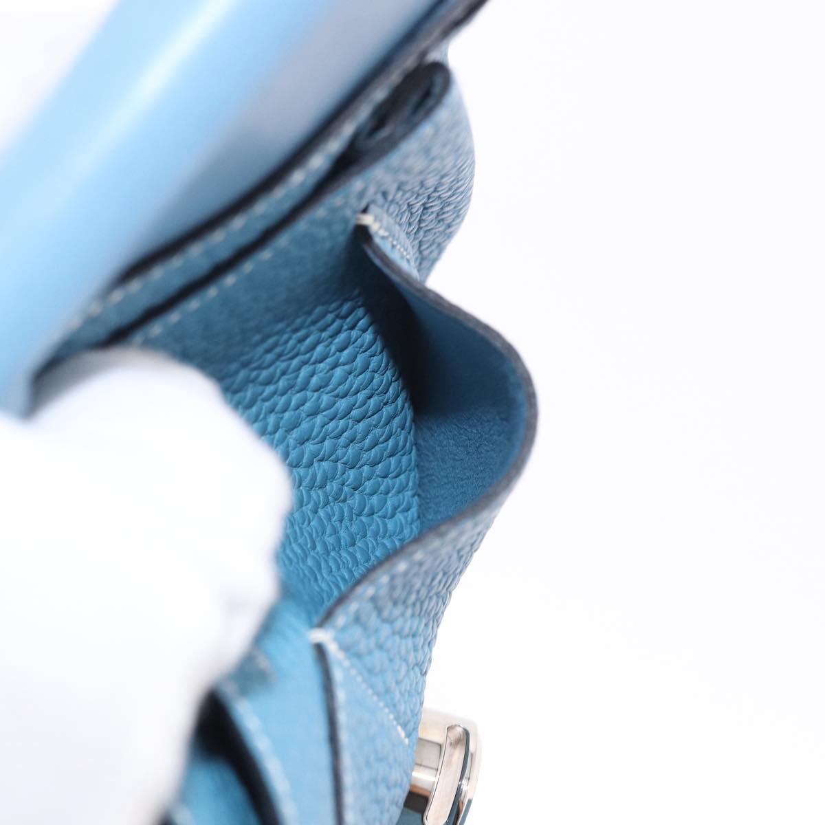 HERMES Dogon GM Wallet Togo leather Blue Silver Auth 190177M