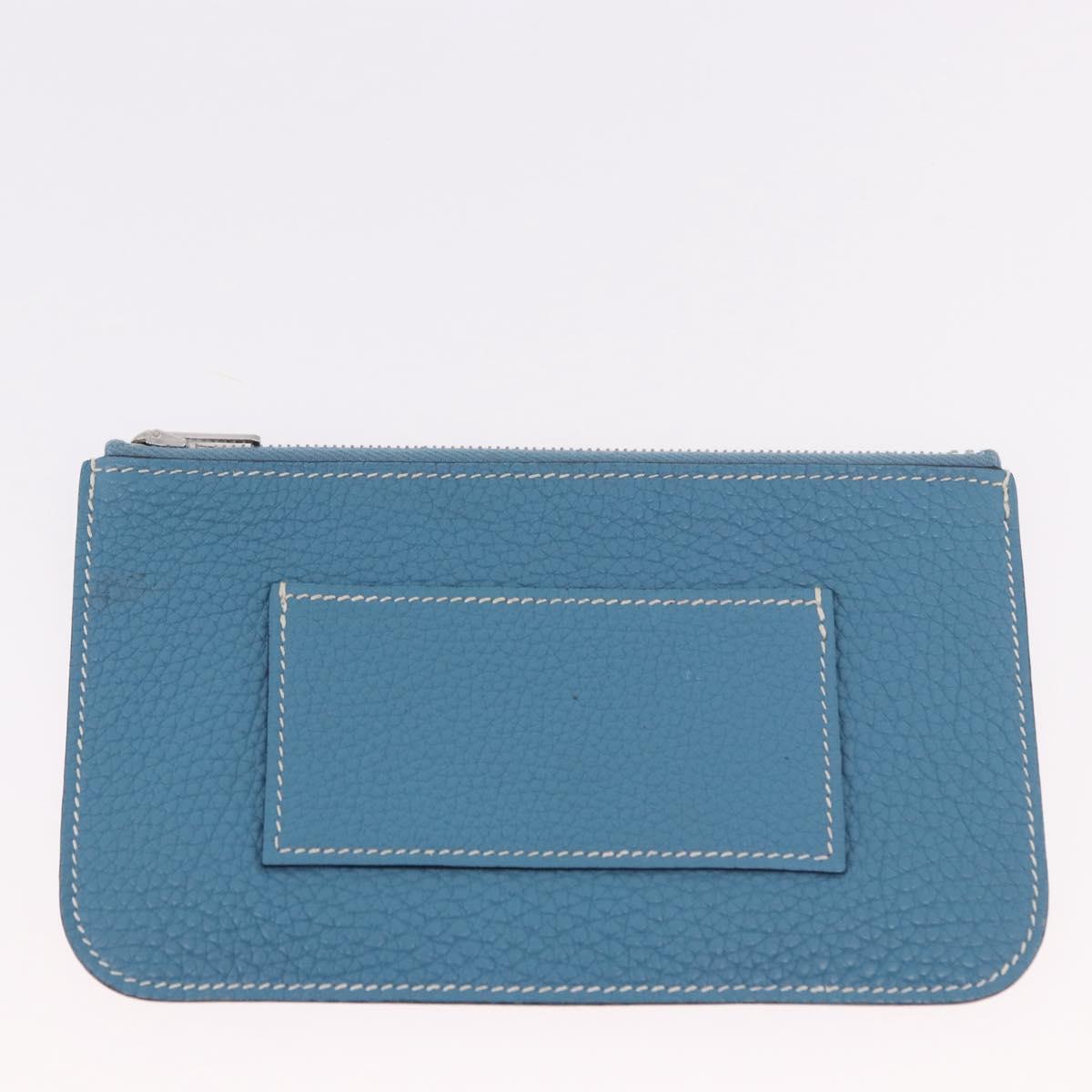 HERMES Dogon GM Wallet Togo leather Blue Silver Auth 190177M