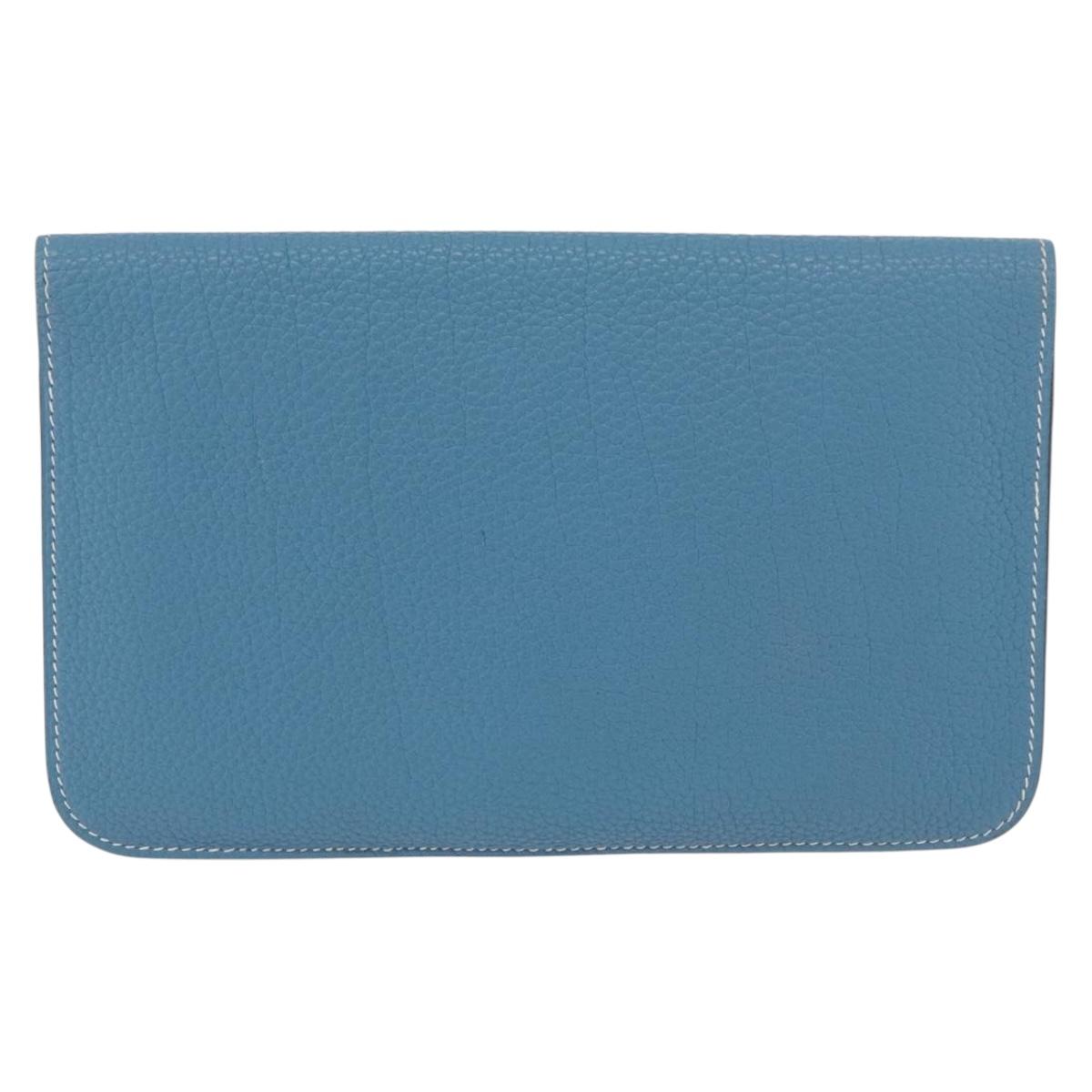 HERMES Dogon GM Wallet Togo leather Blue Silver Auth 190177M