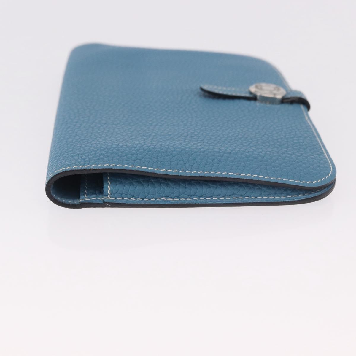 HERMES Dogon GM Wallet Togo leather Blue Silver Auth 190177M