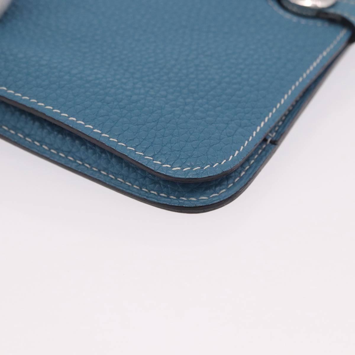 HERMES Dogon GM Wallet Togo leather Blue Silver Auth 190177M
