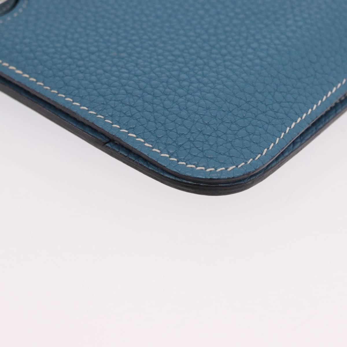 HERMES Dogon GM Wallet Togo leather Blue Silver Auth 190177M