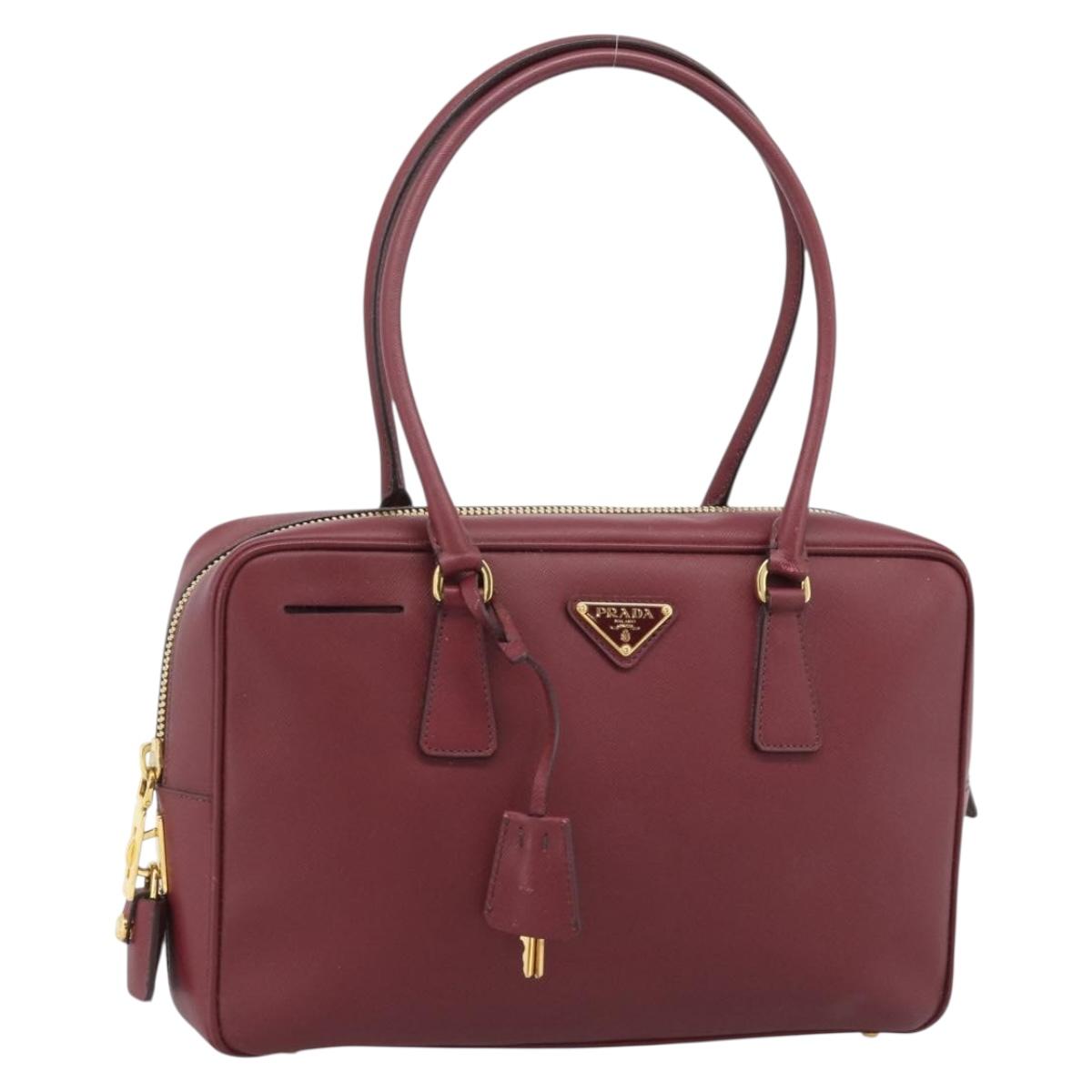 PRADA Hand Bag Safiano Leather Red Gold Auth 190179A
