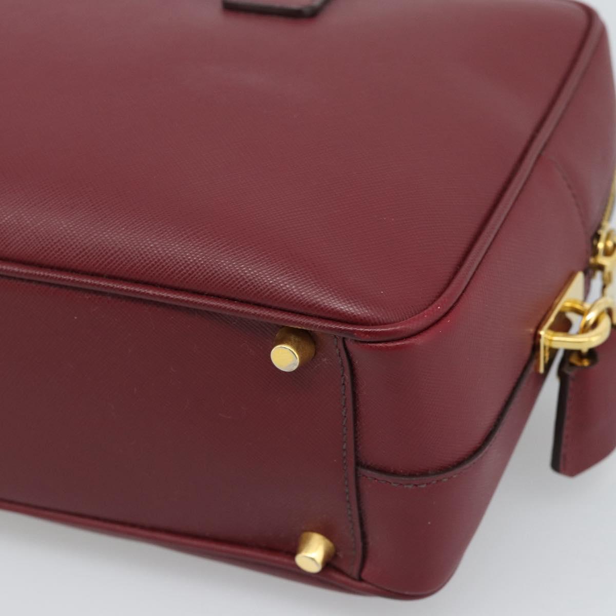 PRADA Hand Bag Safiano Leather Red Gold Auth 190179A
