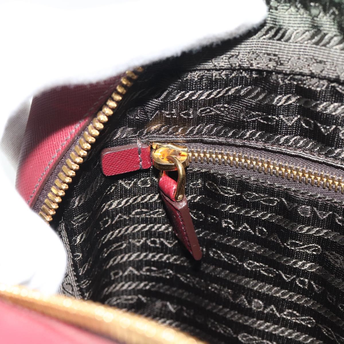 PRADA Hand Bag Safiano Leather Red Gold Auth 190179A