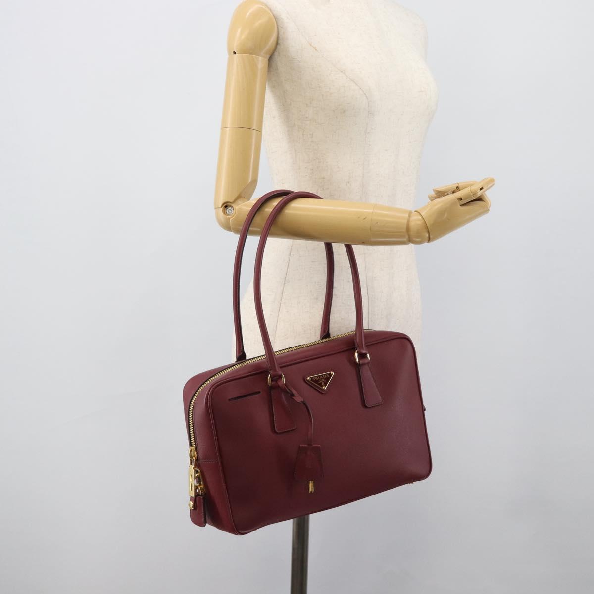 PRADA Hand Bag Safiano Leather Red Gold Auth 190179A