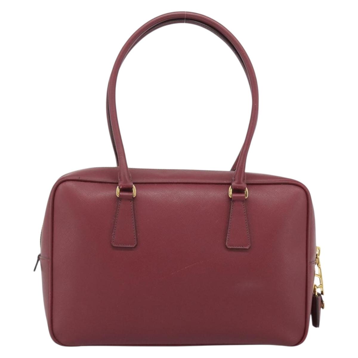 PRADA Hand Bag Safiano Leather Red Gold Auth 190179A