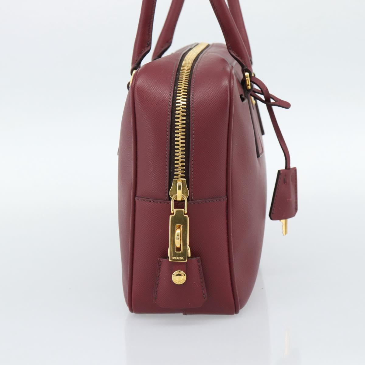 PRADA Hand Bag Safiano Leather Red Gold Auth 190179A