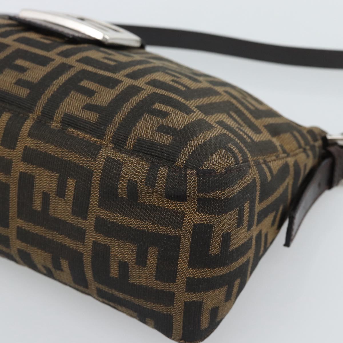 FENDI Zucca Canvas Mamma Baguette Shoulder Bag Black Brown Auth 190180SAV