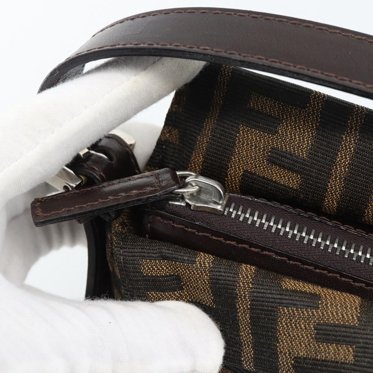 FENDI Zucca Canvas Mamma Baguette Shoulder Bag Black Brown Auth 190180SAV