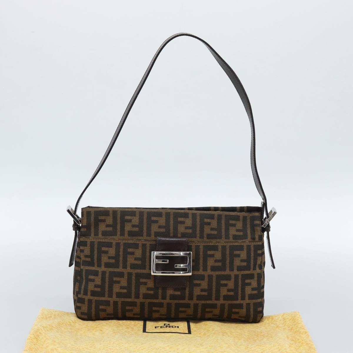 FENDI Zucca Canvas Mamma Baguette Shoulder Bag Black Brown Auth 190180SAV