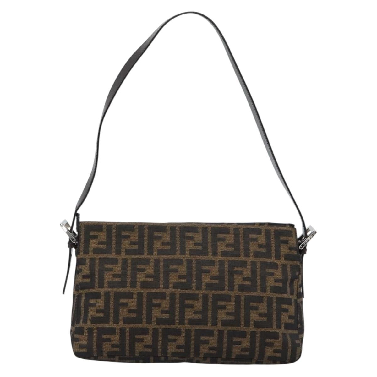 FENDI Zucca Canvas Mamma Baguette Shoulder Bag Black Brown Auth 190180SAV
