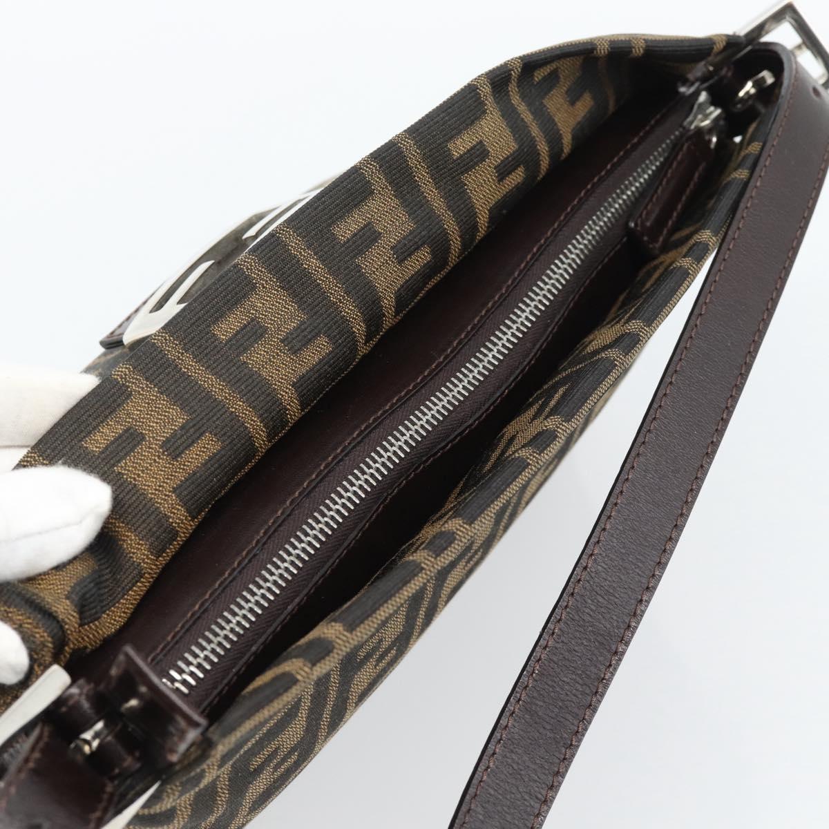 FENDI Zucca Canvas Mamma Baguette Shoulder Bag Black Brown Auth 190180SAV