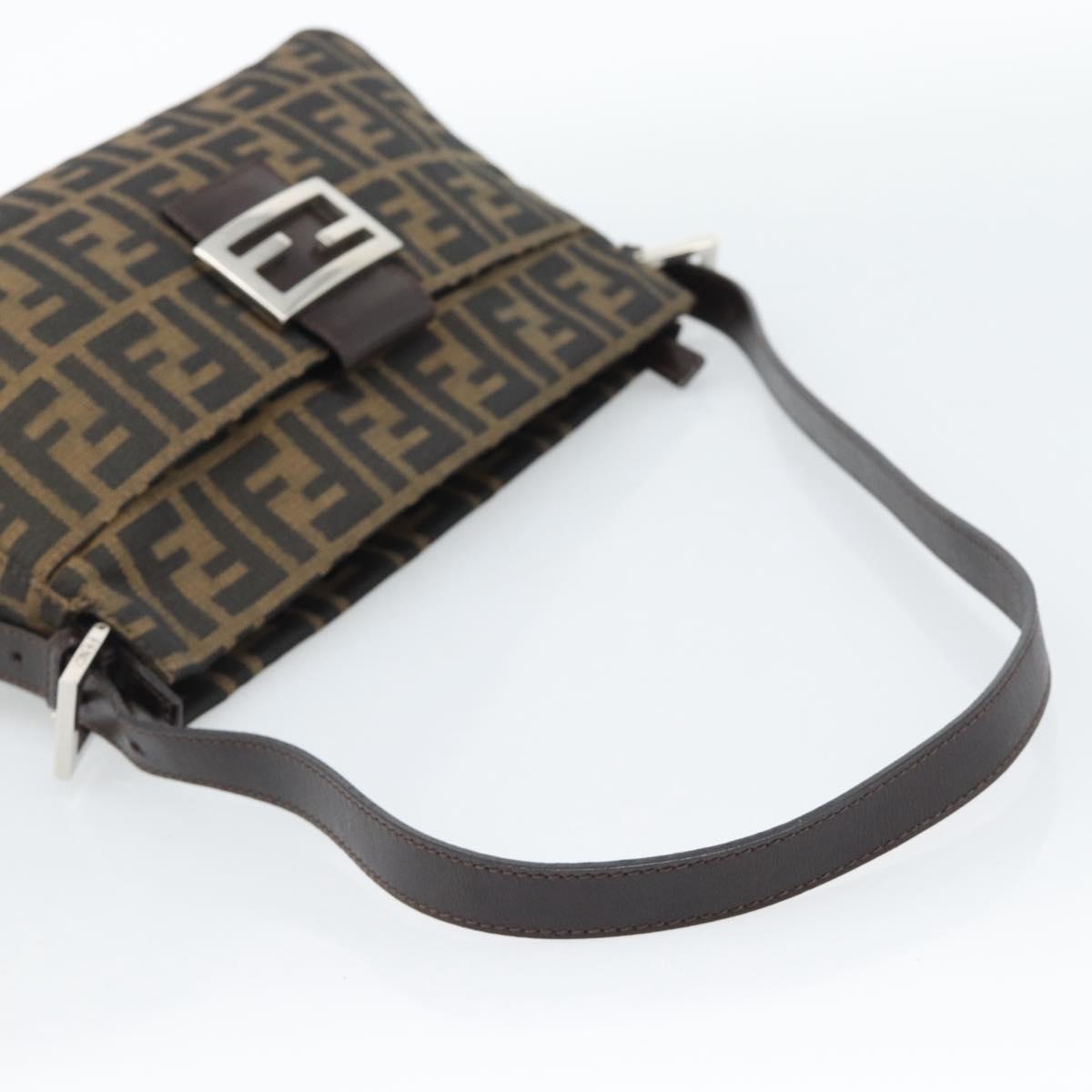 FENDI Zucca Canvas Mamma Baguette Shoulder Bag Black Brown Auth 190180SAV