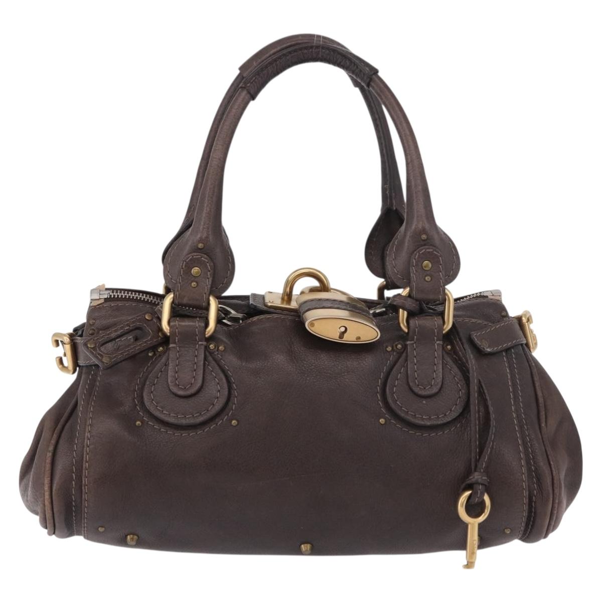 Chloe Paddington Hand Bag Leather Brown Gold Silver Auth 190182SAV