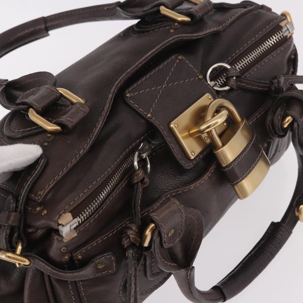 Chloe Paddington Hand Bag Leather Brown Gold Silver Auth 190182SAV