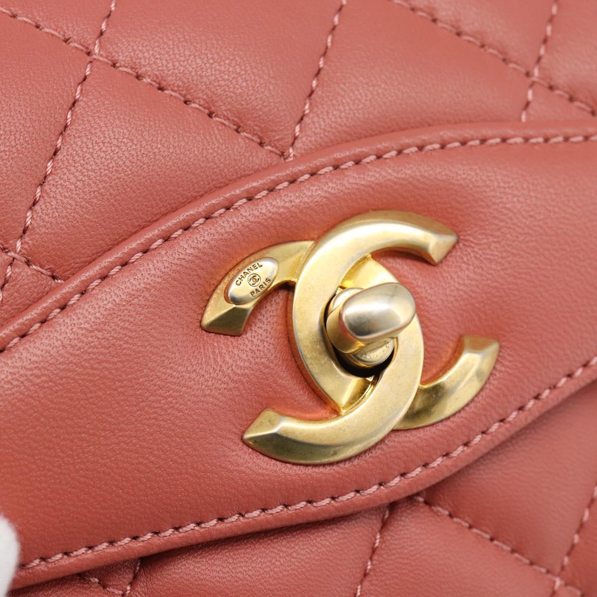 CHANEL Matelasse Chain Shoulder Bag Lamb Skin Pink Gold CC Auth 190185SAM