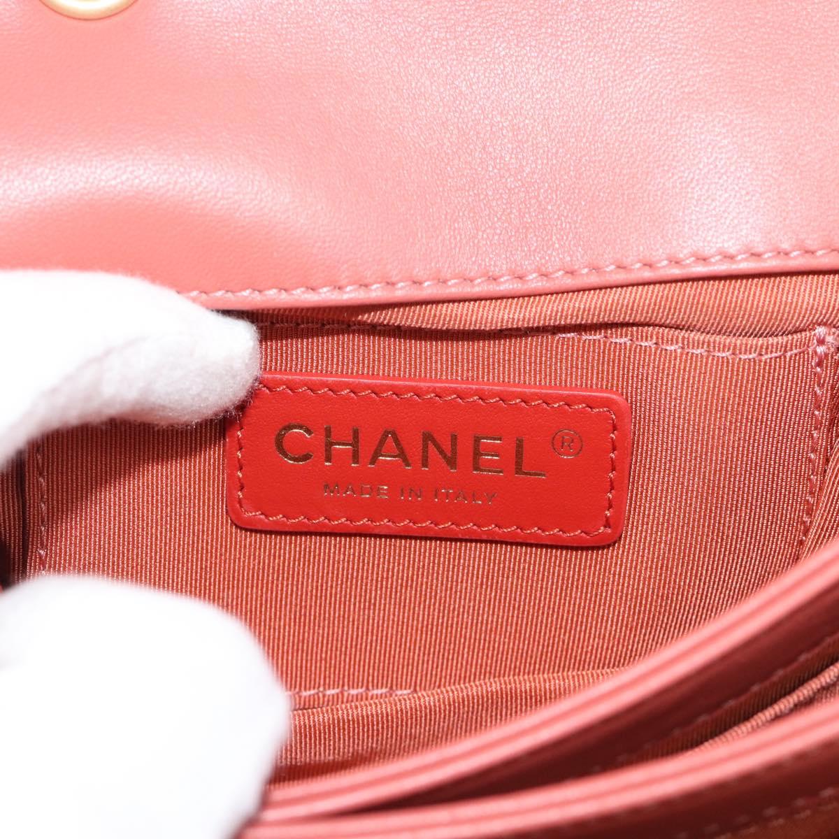 CHANEL Matelasse Chain Shoulder Bag Lamb Skin Pink Gold CC Auth 190185SAM