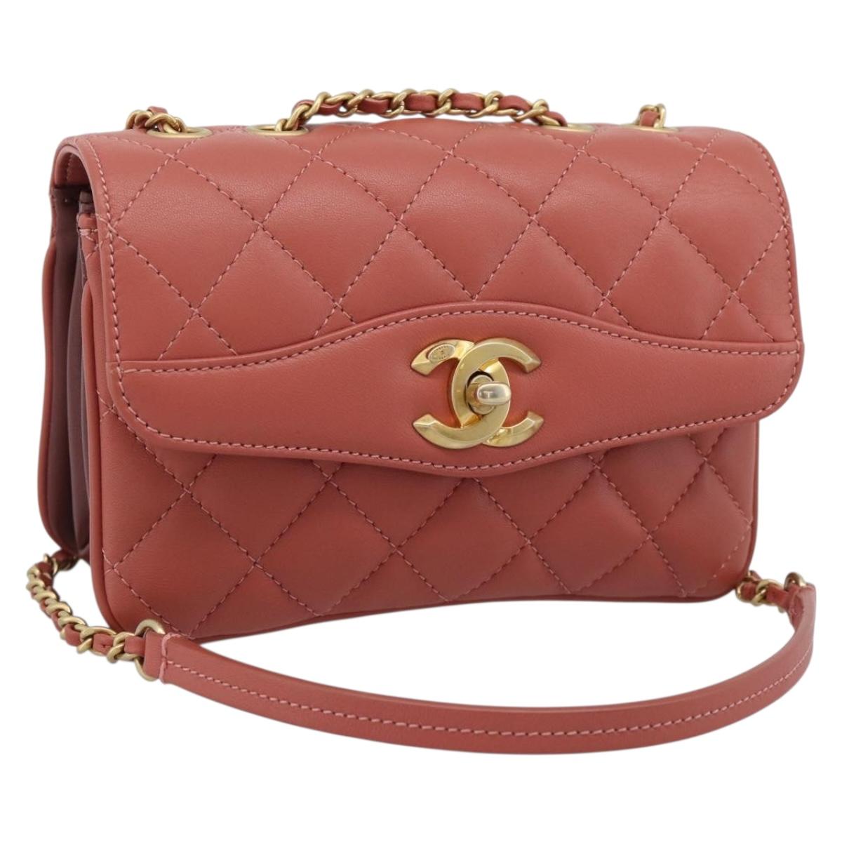 CHANEL Matelasse Chain Shoulder Bag Lamb Skin Pink Gold CC Auth 190185SAM