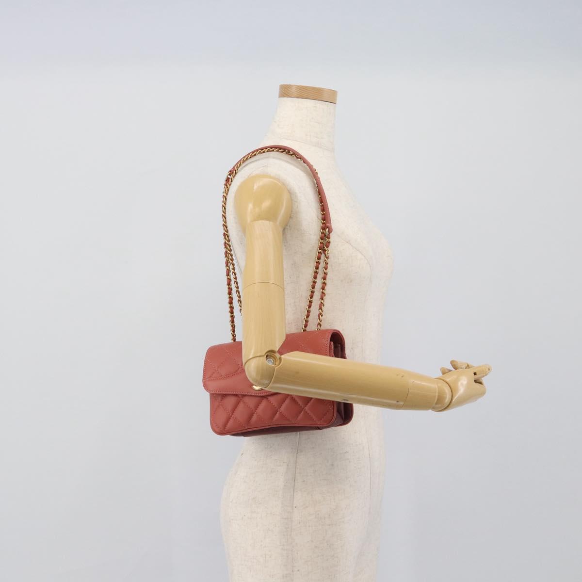 CHANEL Matelasse Chain Shoulder Bag Lamb Skin Pink Gold CC Auth 190185SAM