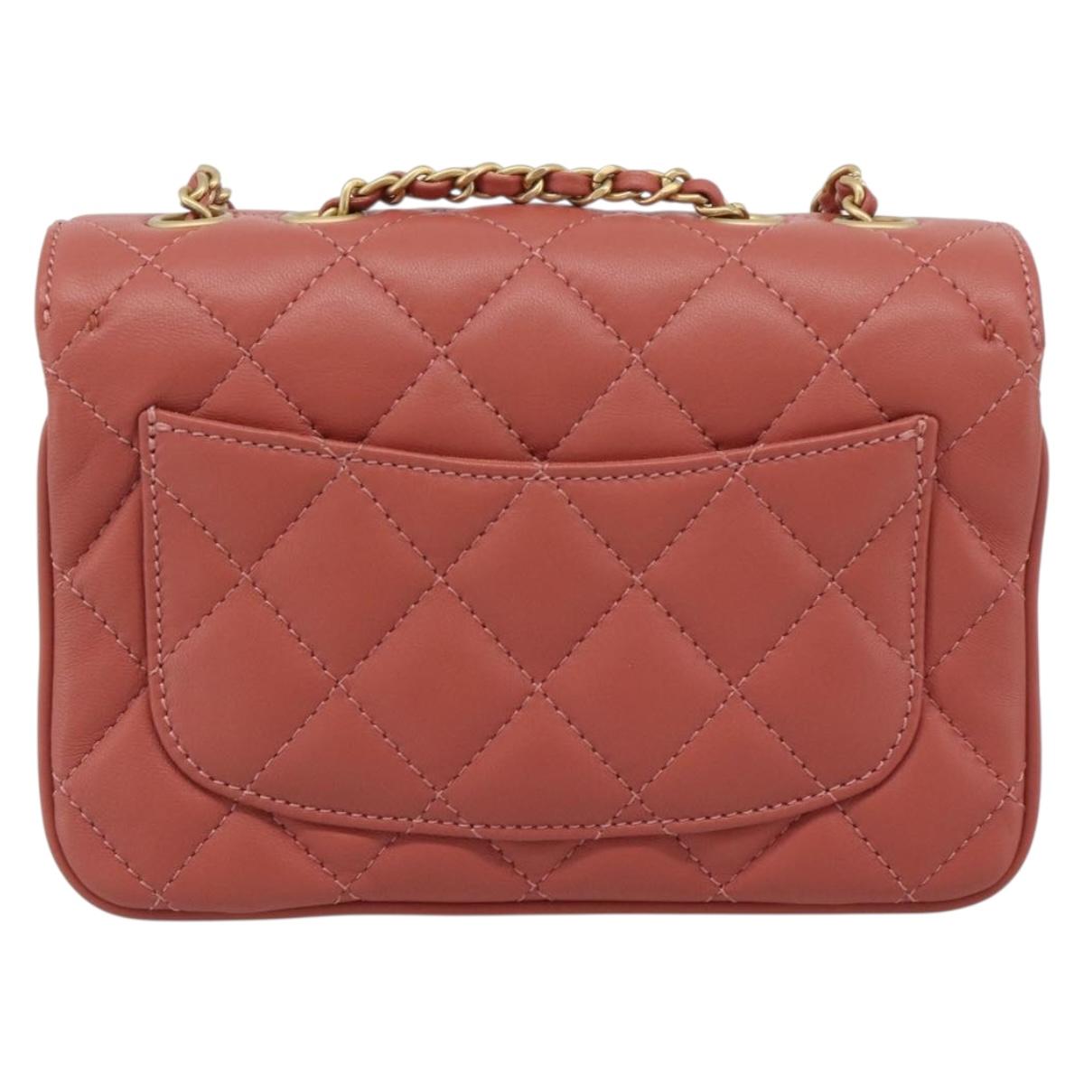 CHANEL Matelasse Chain Shoulder Bag Lamb Skin Pink Gold CC Auth 190185SAM