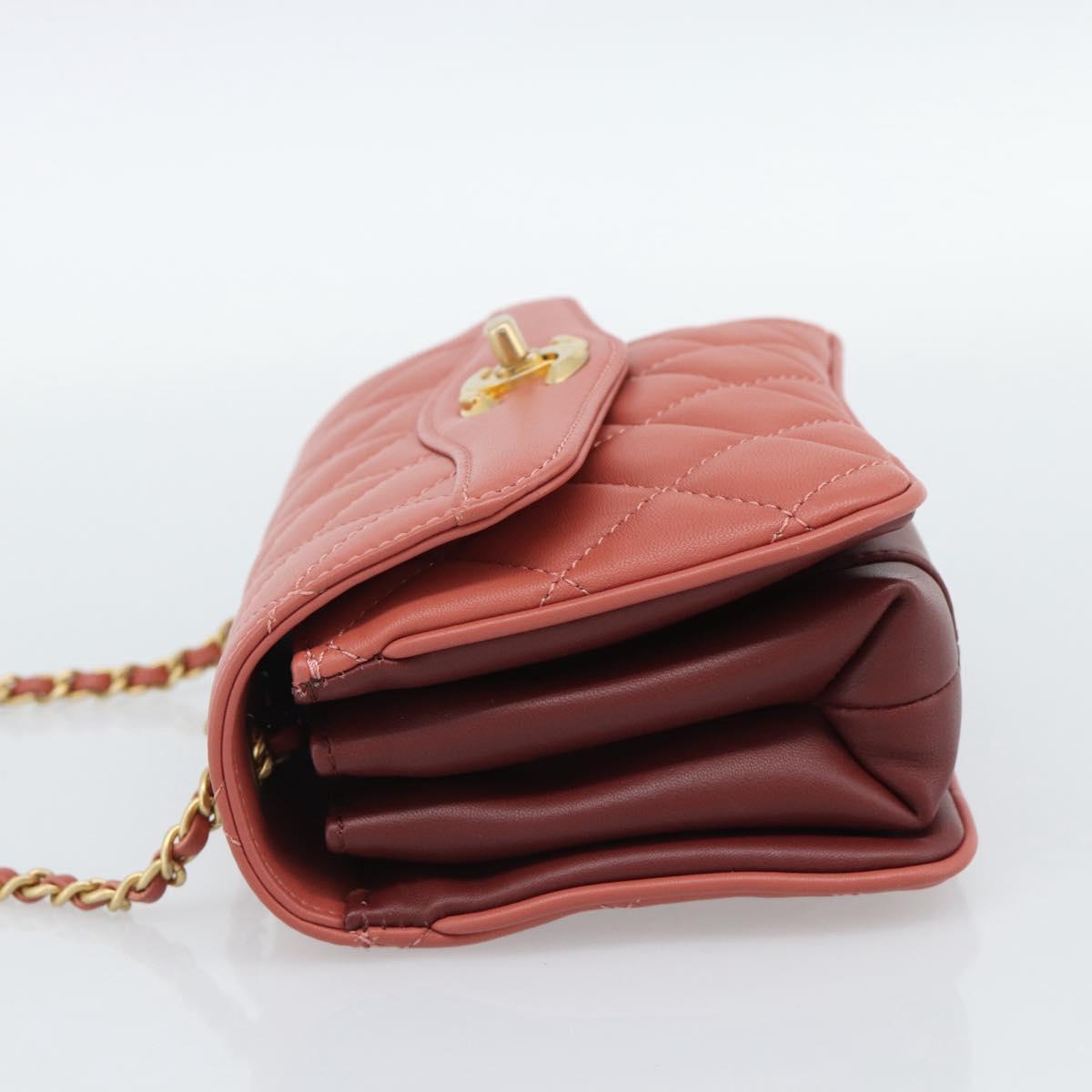 CHANEL Matelasse Chain Shoulder Bag Lamb Skin Pink Gold CC Auth 190185SAM