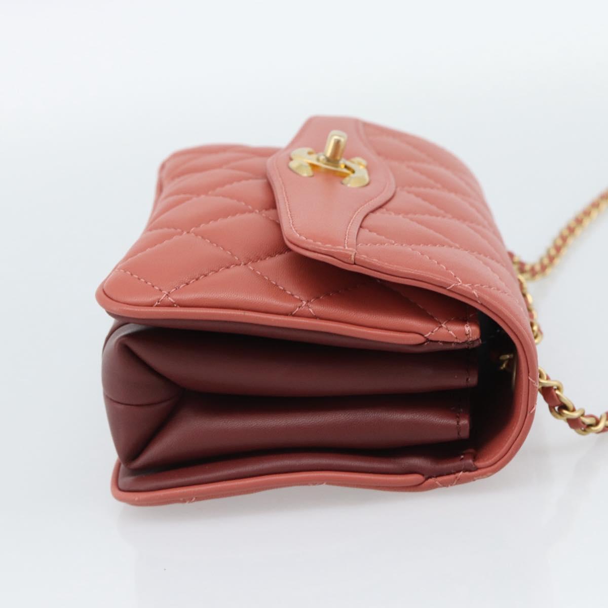 CHANEL Matelasse Chain Shoulder Bag Lamb Skin Pink Gold CC Auth 190185SAM