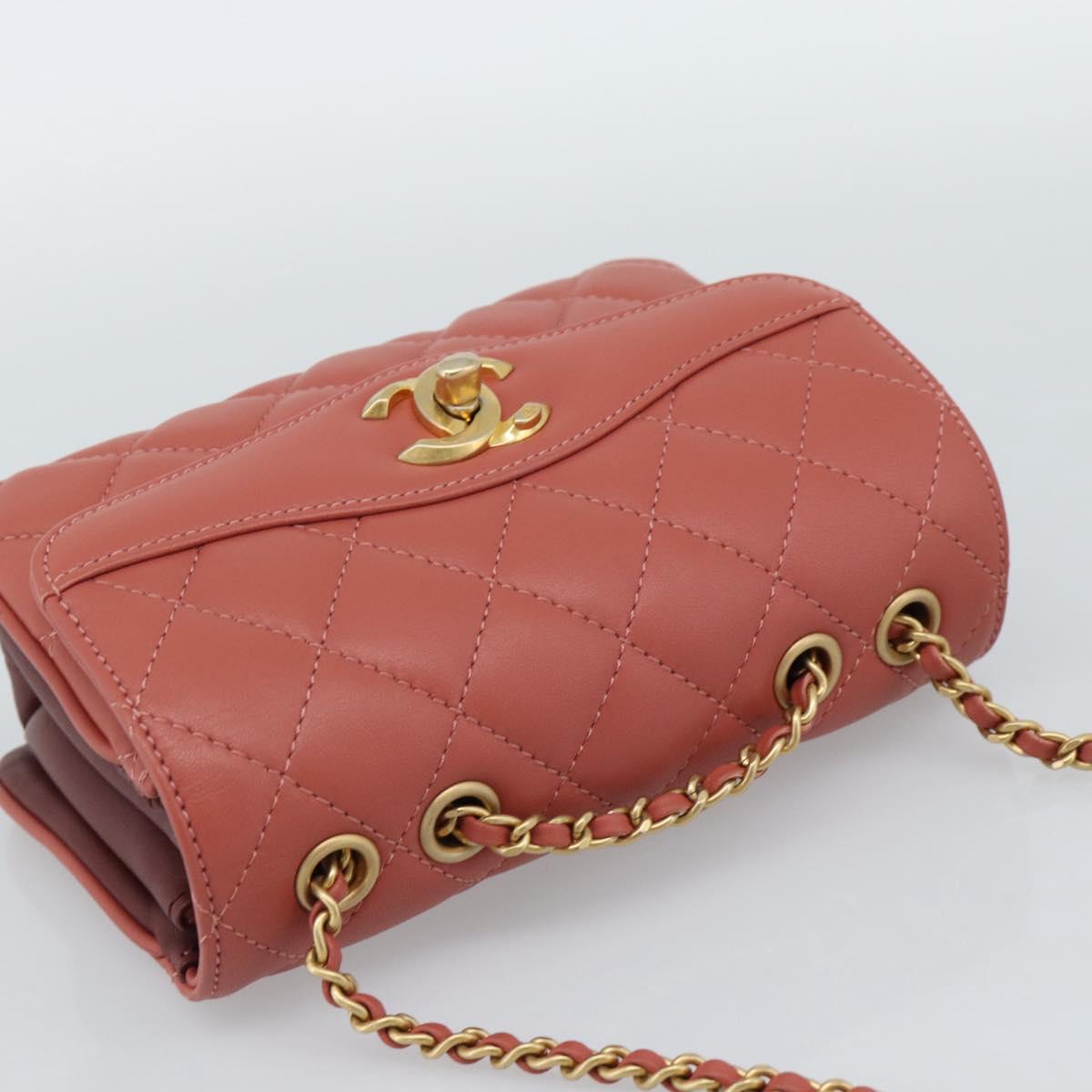 CHANEL Matelasse Chain Shoulder Bag Lamb Skin Pink Gold CC Auth 190185SAM