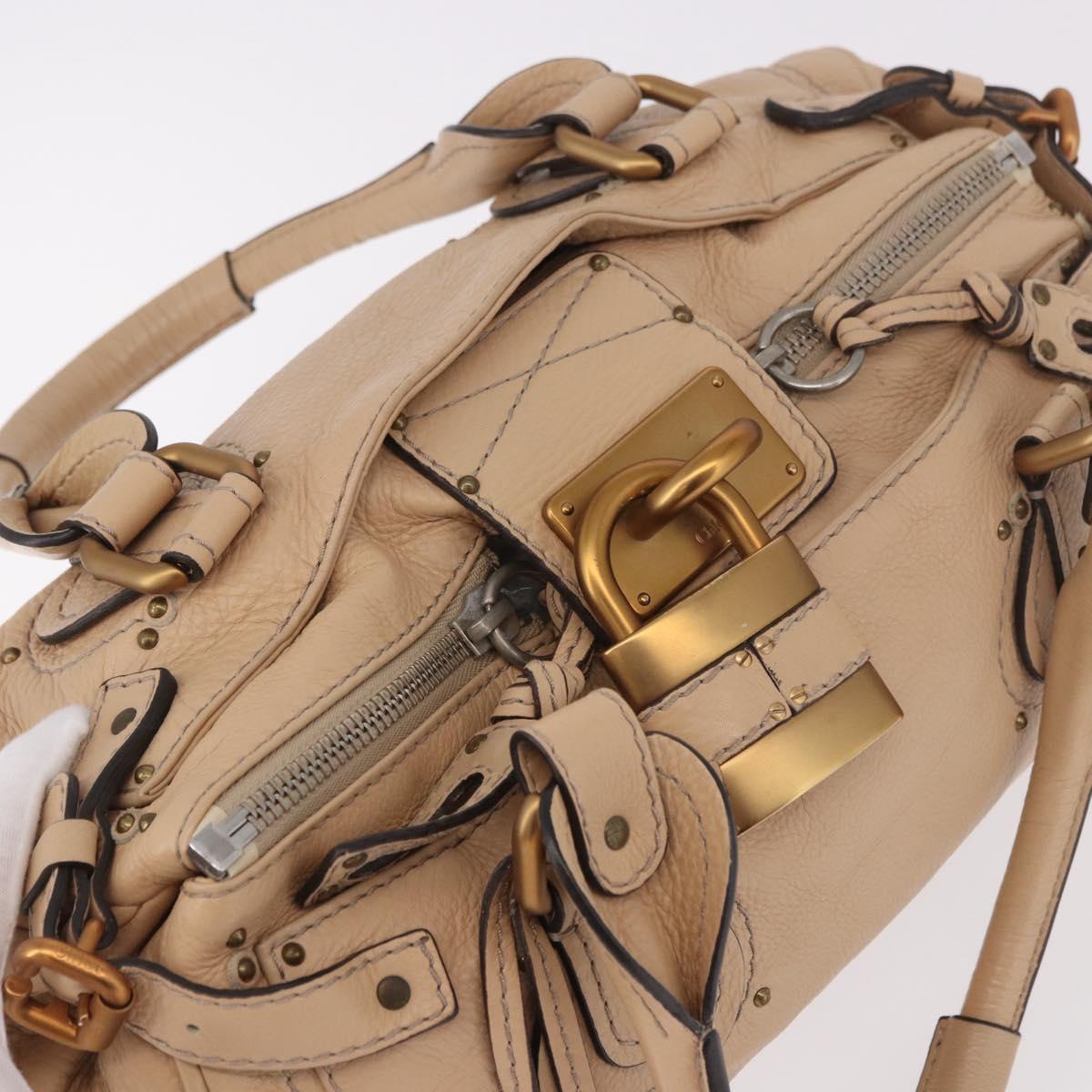 Chloe Paddington Hand Bag Leather Beige Gold Silver Auth 190186SAV