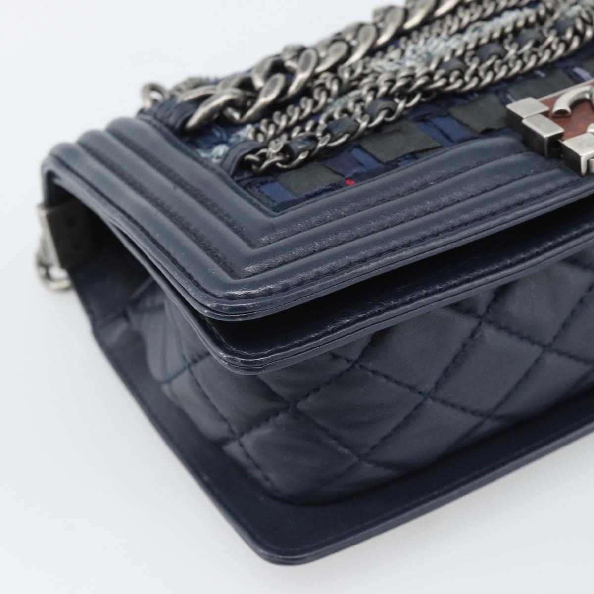 CHANEL Boy Chanel Chain Shoulder Bag Denim Blue Silver CC Auth 190194SAM