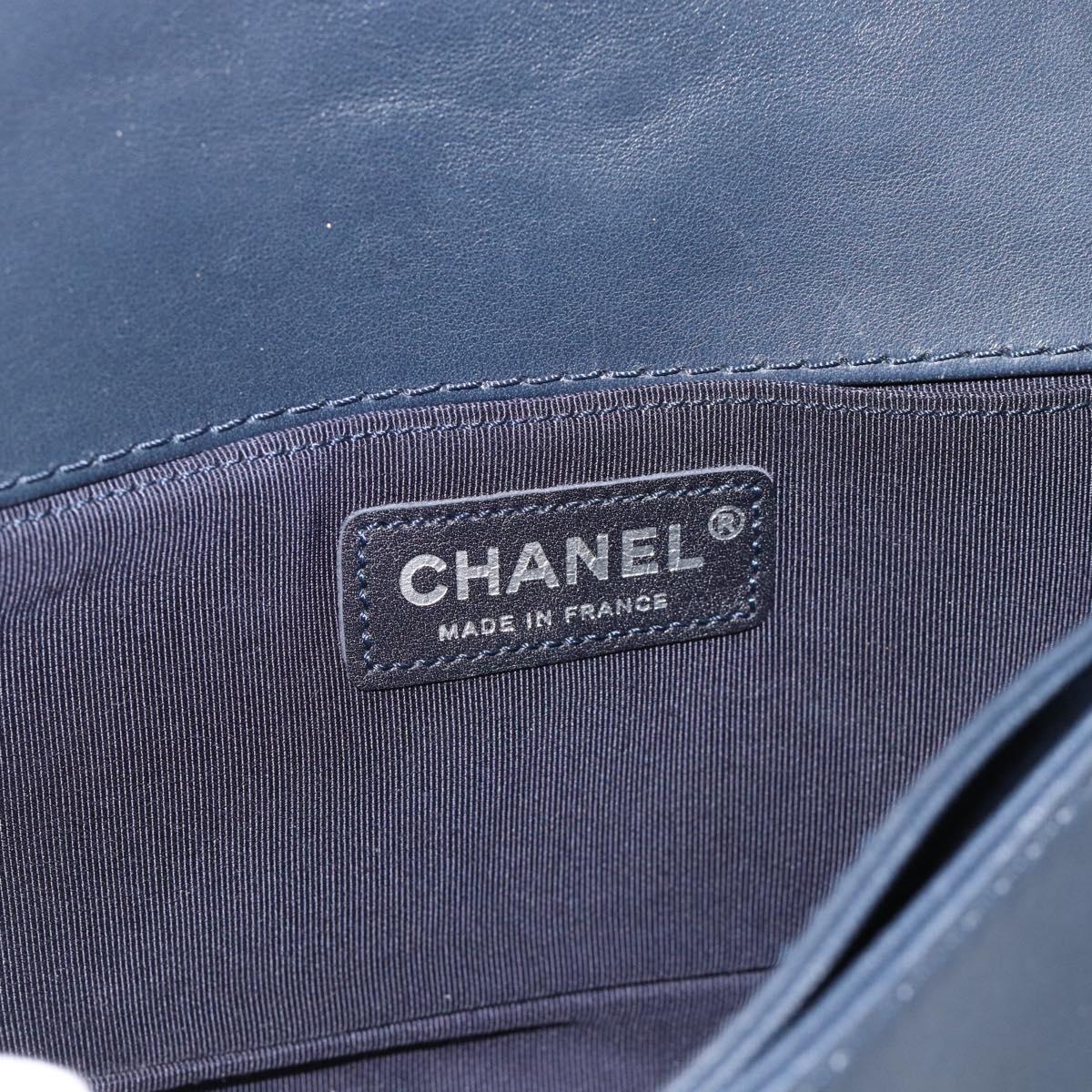 CHANEL Boy Chanel Chain Shoulder Bag Denim Blue Silver CC Auth 190194SAM