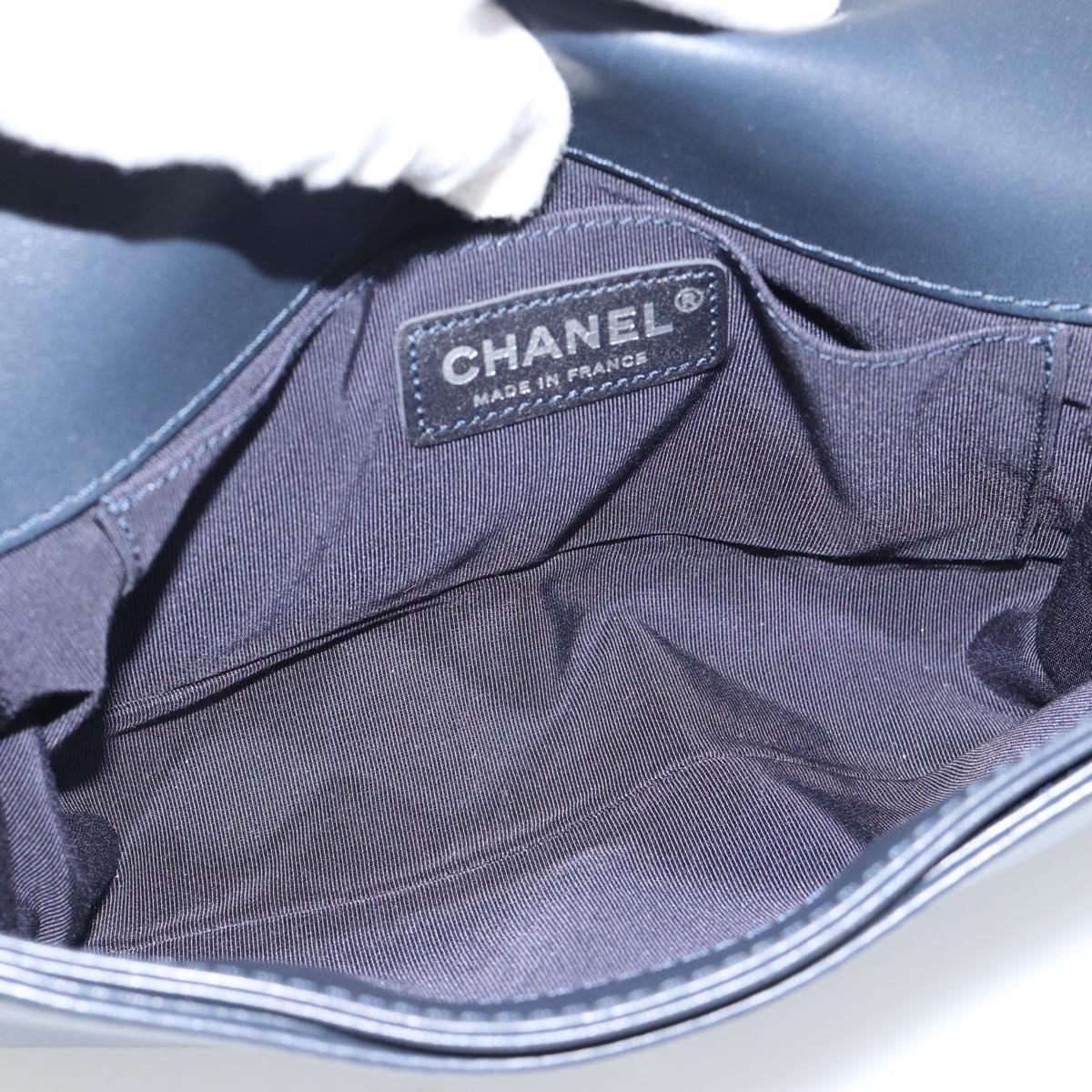CHANEL Boy Chanel Chain Shoulder Bag Denim Blue Silver CC Auth 190194SAM