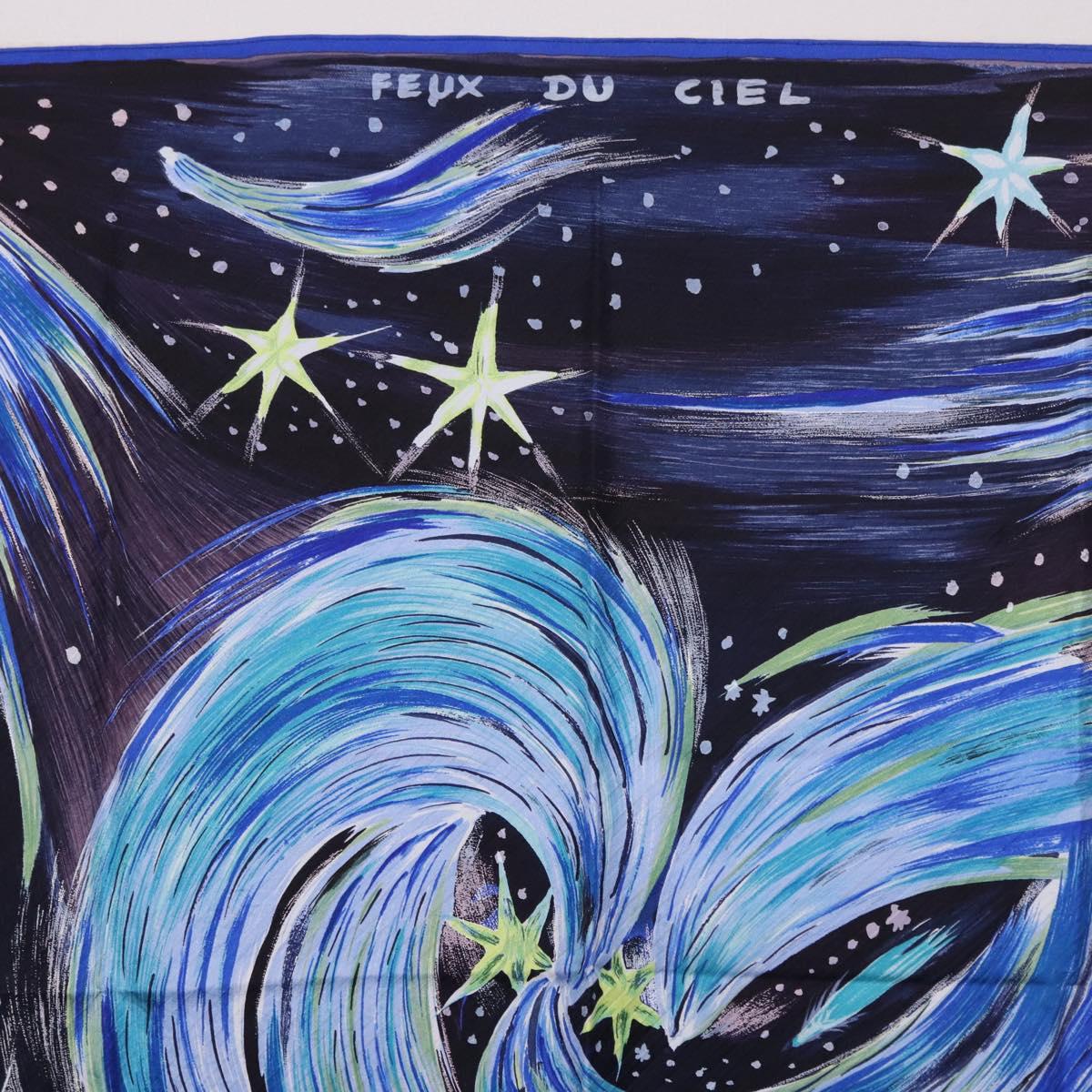 HERMES Carre 90 Scarf ""FEUX DU CIEL"" Silk Blue Auth 190195