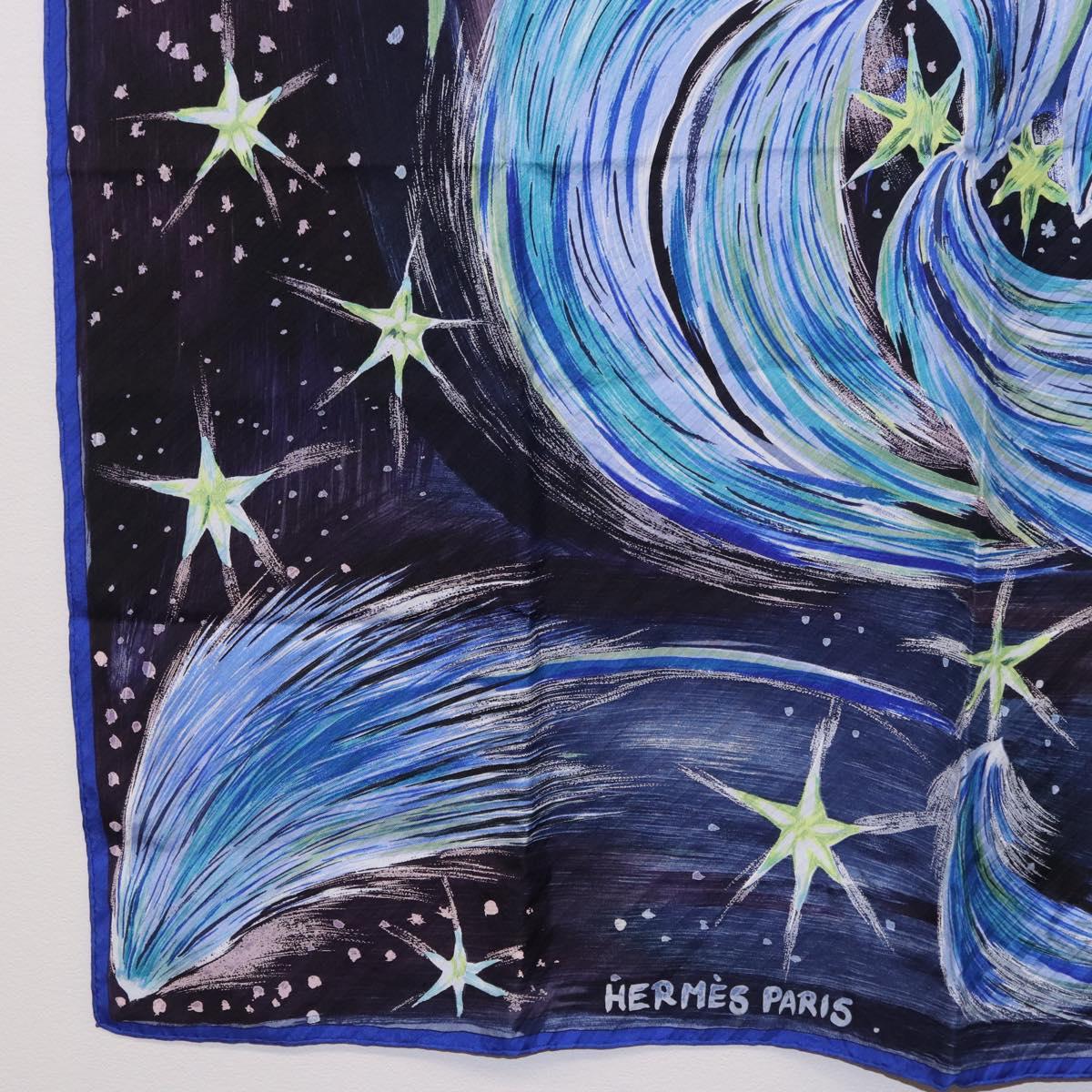 HERMES Carre 90 Scarf ""FEUX DU CIEL"" Silk Blue Auth 190195