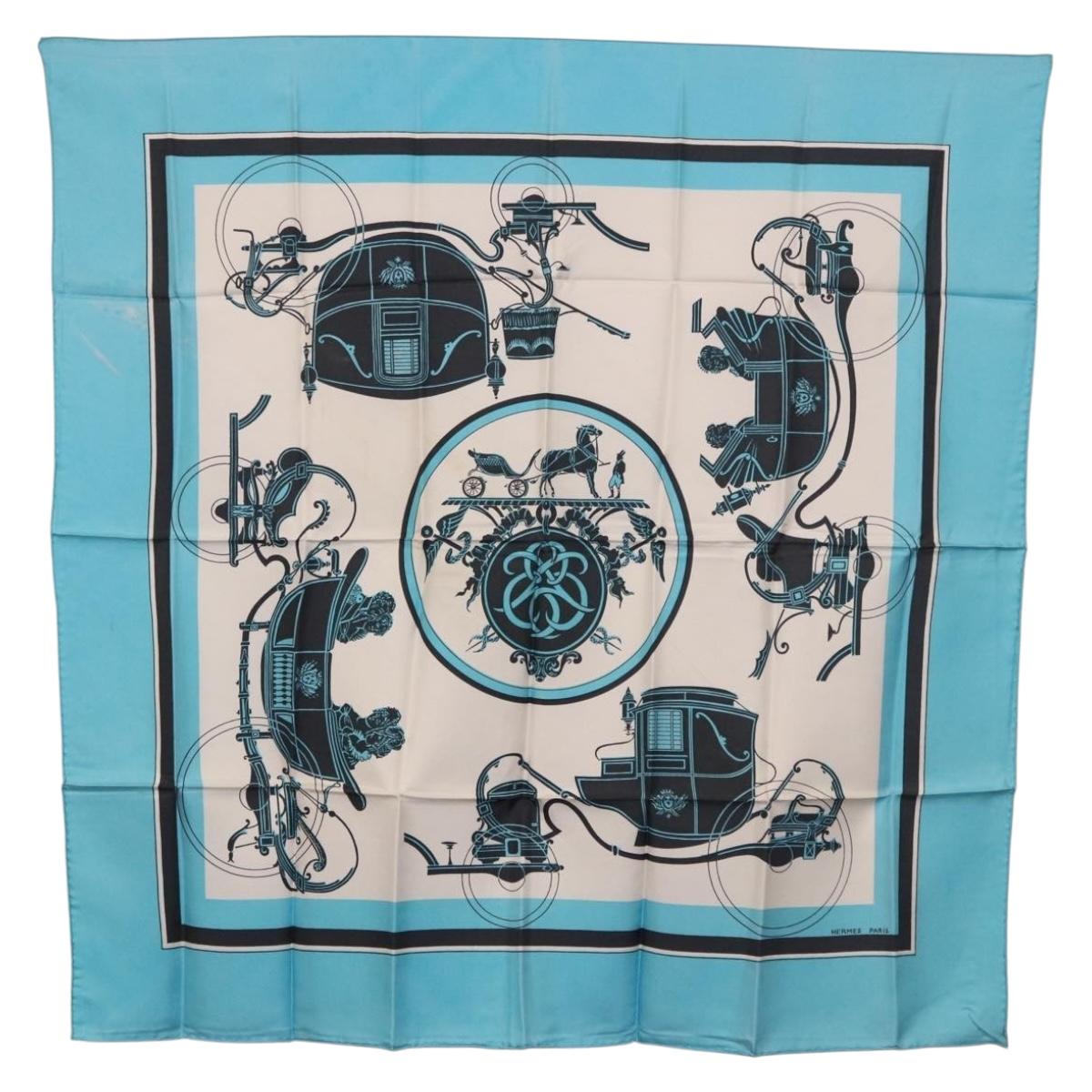 HERMES Carre 90 Scarf Silk Light Blue Auth 190196
