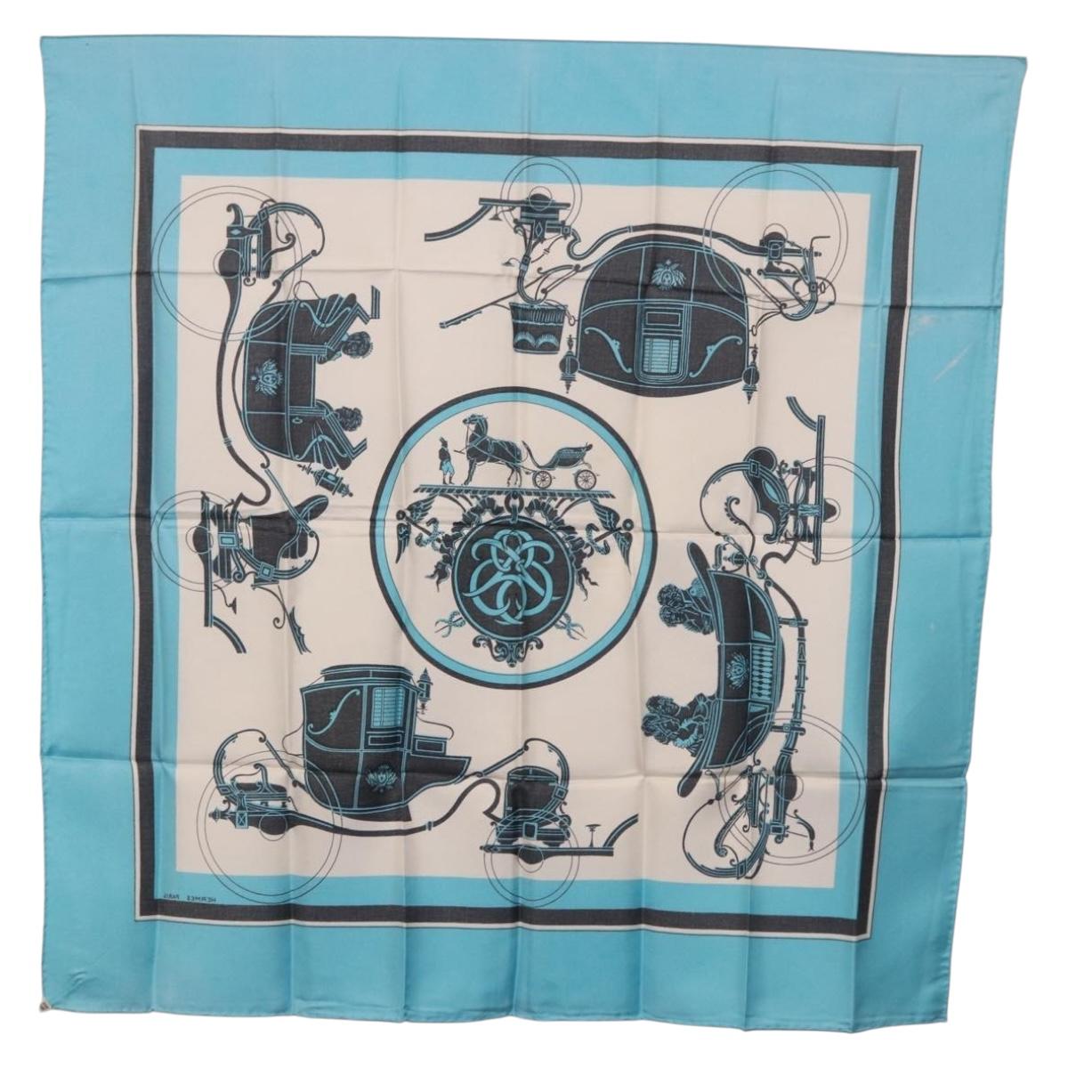HERMES Carre 90 Scarf Silk Light Blue Auth 190196