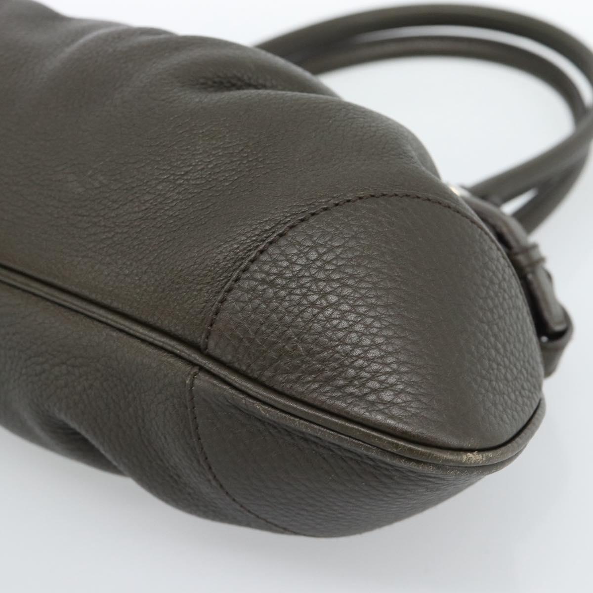Salvatore Ferragamo Gancini Tote Bag Leather Khaki Silver Auth 190197A
