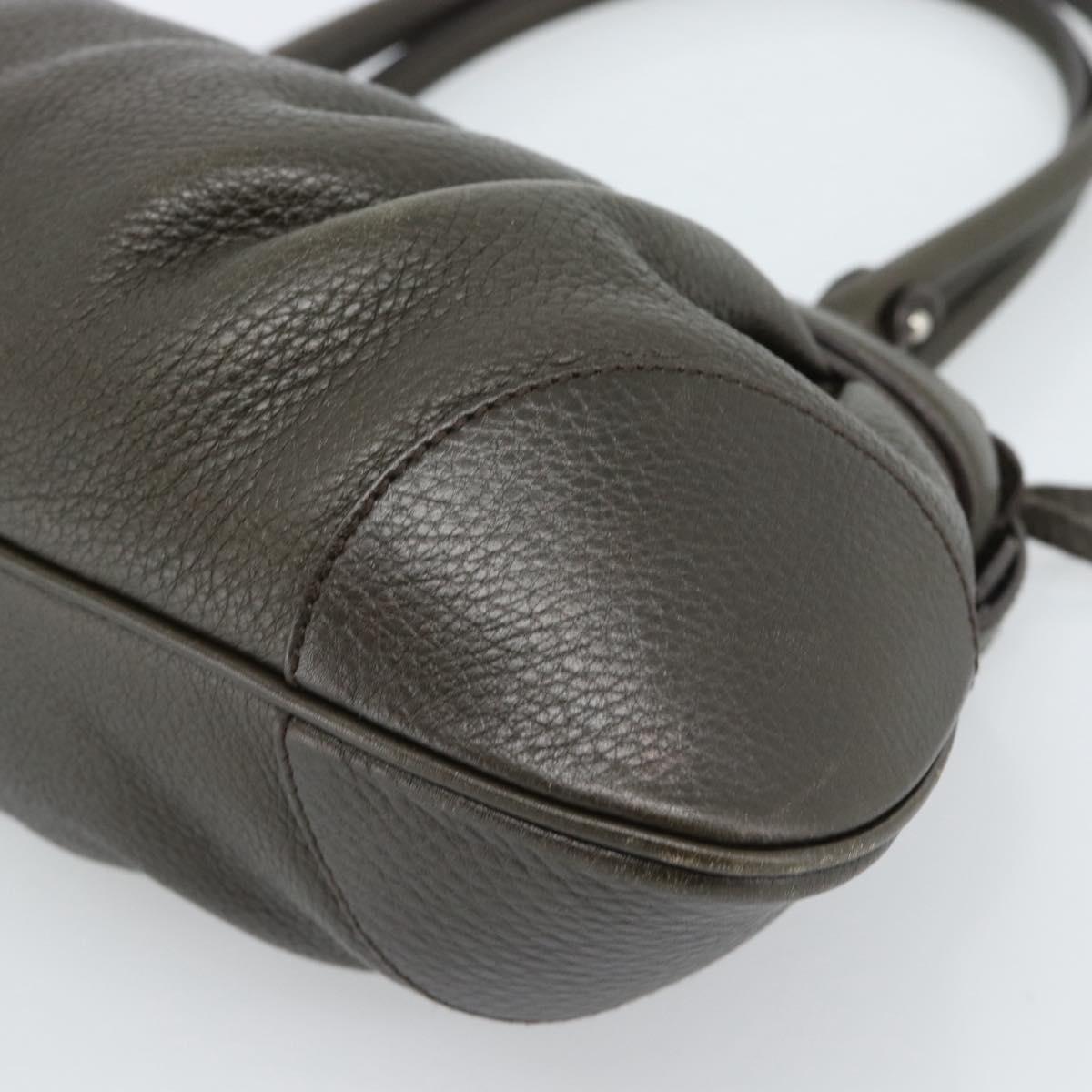 Salvatore Ferragamo Gancini Tote Bag Leather Khaki Silver Auth 190197A