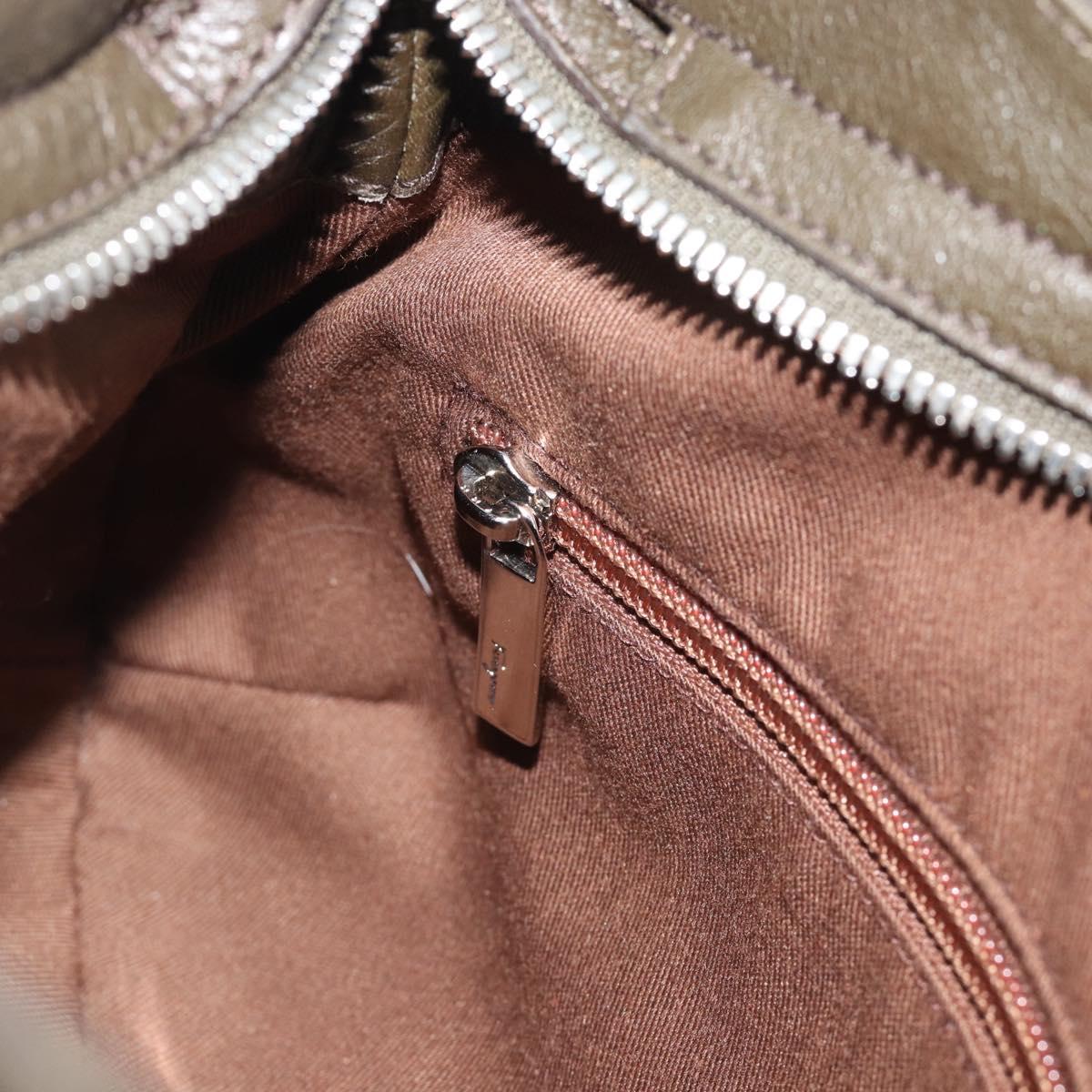 Salvatore Ferragamo Gancini Tote Bag Leather Khaki Silver Auth 190197A